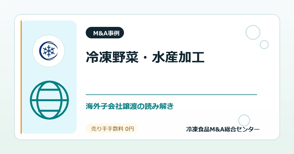 事例深掘り：冷凍野菜・水産加工品メーカーの持分譲渡から学ぶ海外子会社・食品工場M&Aのアイキャッチ画像